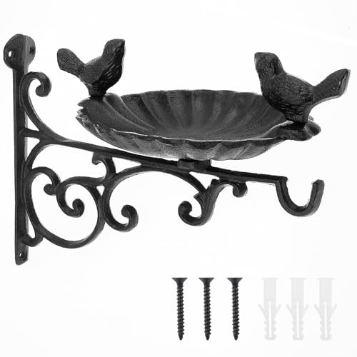 Sutowe Wandfutterschale Gußeisen, Vogeltränke Gusseisen, Vogelbecken für Wildvögel, Wassertränke für Garten/Terrasse/Balkon, 27×27×21.5cm