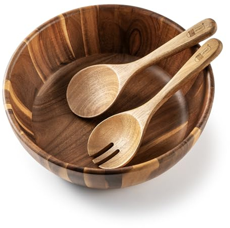JF JAMES.F Salatschüssel Holz Große Set 3-teilig, inkl Salatbesteck,Obstschale, Geschirr,Obstkorb, Holzschale, Bowl Deko Schalen aus Akazienholz vielseitige Servierschale Schüsseln Set