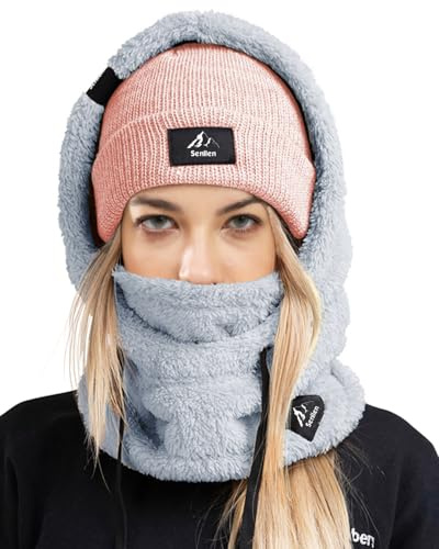 Senllen Sturmhaube Kapuze für Damen/Herren Plüsch Schalmütze Winddichte Kapuzenschal Winter Wolle Balaclava Skimaske über Skihelm für Skifahren, Radfahren, Motorradfahren