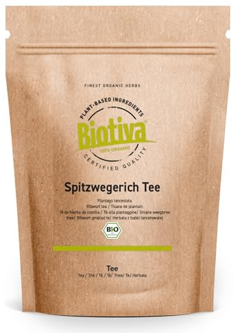 Biotiva Spitzwegerich Tee Bio 250g - Plantago lanceolata - Spießkraut, Lungenblattl - ohne Zusätze - vegan - 100% Bio-Qualität - Abgefüllt und kontrolliert in Deutschland