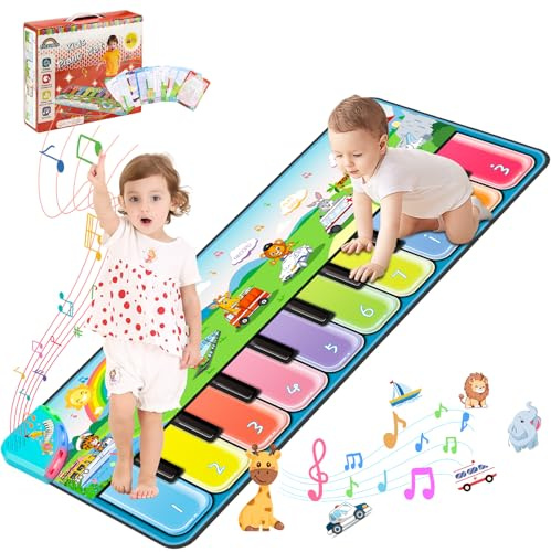 Musikmatte Kinder ab 1 Jahr, Klaviermatte für Kinder, Baby Spielzeug ab 1 2 3 Jahre Klaviermatte Mädchen Junge Weihnachts Geburtstag Geschenk, 7 Verkehrsarten 7 Tiergeräusche und 10 Musikstücke