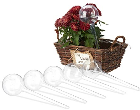Relaxdays Bewässerungskugeln, 6er Set, Durstkugeln für Pflanzen, 250 ml, Kunststoff, Gießkugel, 28 x 8 cm, transparent