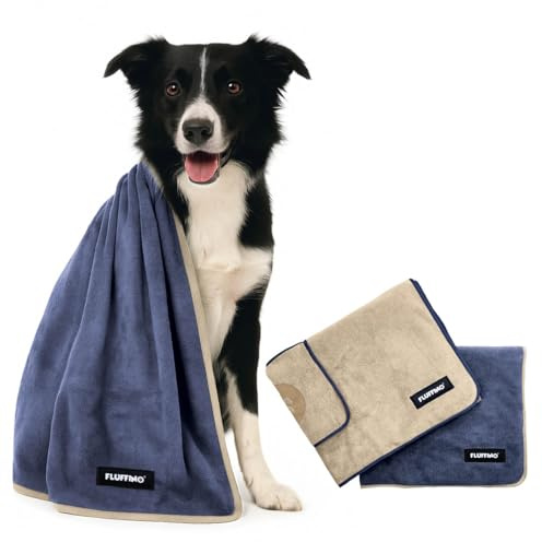 FLUFFINO Hundehandtuch 2er Set - 120 x 70 cm - extrem saugfähig & weich | Waschbar bei 60°C, schnell trocknendes Mikrofaser-Handtuch für mittelgroße & große Hunde