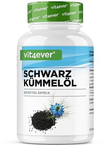 vit4ever Schwarzkümmelöl - 420 Kapseln - 1000 mg pro Tagesportion - Ägyptisch, naturbelassen & kaltgepresst - Echtes Nigella sativa - 7-Monats-Vorrat
