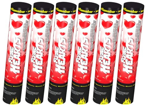 Nico Feuerwerk® Konfettikanone Herzen Rot Metallic, 6er Set, 30 cm | Party-Popper-Kanonen, Konfettiregen, Geburtstag, Verlobung, Hochzeit, Silvester, wasserfest, schwer entflammbar