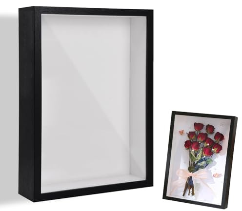 3D Bilderrahmen zum Befüllen 20,3 x 25,4 cm Bilderrahmen Tief 3D Objektrahmen Hölzern bis 3cm, Tiefer Bilderrahmen zum Befüllen für Objekte, Blumen, Hochzeitsgeschenk oder Erinnerungsstücke (Schwarz)