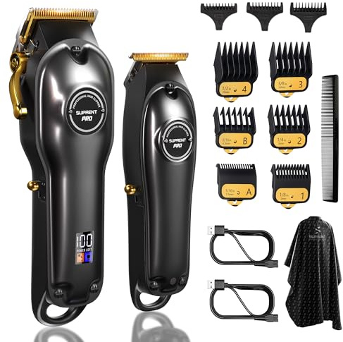SUPRENT Haarschneidemaschine Professionelle und Trimmer- Haarschneider Set für Herren Zero Gap, Kabelloses Friseur Haarschneidemaschine Profi mit LED-Display (Schwarz)