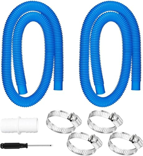 2 Stück Poolschlauch 32mm für Poolpumpen,Schlauch pool 150cm mit 4 Stück Sicherungsclip Und 1 Stück schlauchverbinder,Poolpumpenschlauch für Filterpumpe und Schwimmbad