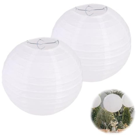 OUDQFCJ 2 Stück Papierlampenschirm Rund Lampions für Kreative DIY-Projekte Party Garten Hochzeit Dekoration 20 cm Weiß