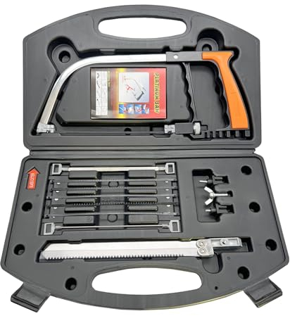 NestNook 13-in-1-Multifunktions-Bügelsägen-Set, zusätzliche Stahlsägeblätter, Hand-Bügelsäge mit Tragetasche zum Schneiden von Holz, Metall, Kunststoff, PVC-Rohr, Gummi, Fliesen, Keramik