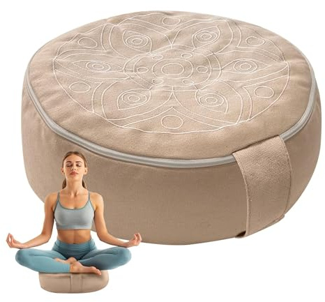 Omok Ergonomisches Yogakissen für Meditation & Entspannung | Abnehmbares & Waschbares Rundes Sitzkissen mit Buchweizenfüllung | Nachhaltiges Boden- & Sitzkissen (Beige, 30 * 10cm)