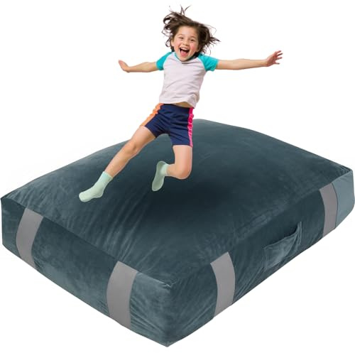 FINCOME Crash-Pad für Kinder, sensorisches Crash-Pad mit Schaumstoffblöcken, grau, sensorisches Pad mit waschbarem Bezug, sensorisches Crash-Pad für Klettern, Gymnastik, sensorisches Werkzeug für