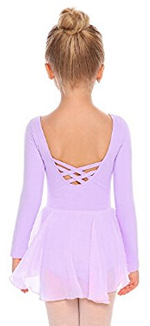 Beyove Mädchen Ballettkleidung Rückenfrei Langarm Ballettkleid Balletttrikot Ballettanzug Kinder Baumwolle Tanzkleid Tanzbody Ballettbody mit Rock Tütü 3-11Jaher