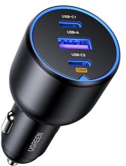 UGREEN 130W Zigarettenanzünder Schnellladen USB C 100W & 30W PD/QC Auto Ladegerät 3-Port 12V-24V KfZ Zubehör für MacBook Pro, iPhone 17/17Pro/17Pro Max/17 Air/16-12, iPad, Galaxy S25/S24