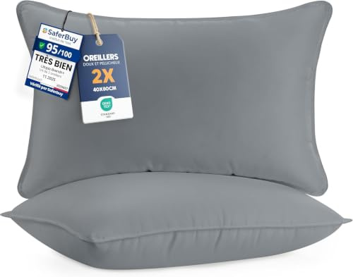 Utopia Bedding Kopfkissen 40x80 2er Set Schlafkissen Atmungsaktiv Kissen | Grau Weich bezug aus Mikrofaser Doppelnähte Kissen für Bett und Dekokissen Kissenfüllung SofaKissen Zierkissen für Couch