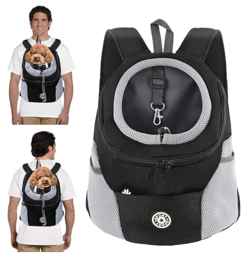 PETCUTE Hundetragerucksack,Verstellbarer Haustier Rucksack für Kleine Hunde und Katzen,Gepolsterter Schultergurt,Wasserdichter Boden,Atmungsaktiv,Haustier-Fronttasche mit Sicherheitshaken,zum Wandern