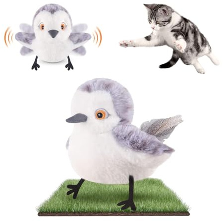 Migipaws Katzenspielzeug Flattervogel, lebensechtes Schnepfe-Zwitschern, berührungsaktiviertes Spielzeug für Katzen, interaktives elektrisches Katzenspielzeug mit Katzenminze, wiederaufladbar