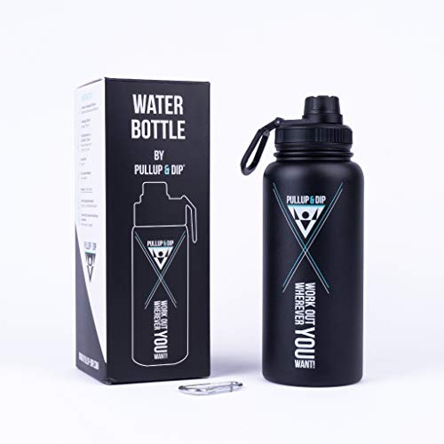 PULLUP & DIP Edelstahl Sport Trinkflasche 950ml, BPA-Frei für Alltag, Outdoor, Fitness, Wandern – Auslaufsichere & doppelwandige Wasserflasche, Thermosflasche mit Karabiner