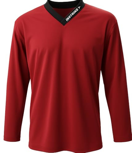 Instrike Profi Trainings Trikot für Eishockey Kinder und Erwachsene Trikots mit dezente Logo hochwertiges angenehm zu tragendes Jersey (DE/NL/SE/PL, Alphanumerisch, XS, Regular, Regular, rot)