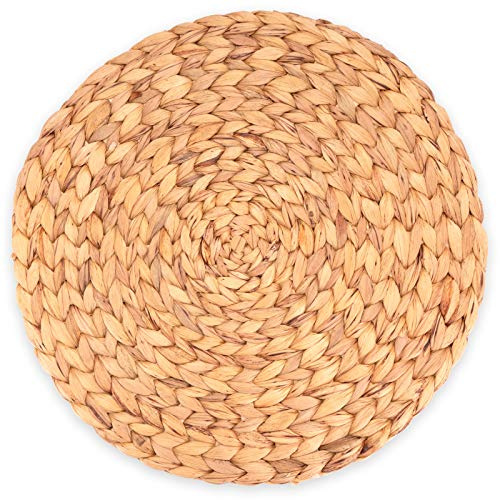 Decorasian Platzset aus Seegras - Wasserhyazinthe, 4er Set Tischset abwischbar 35cm Tischuntersetzer rund Natur