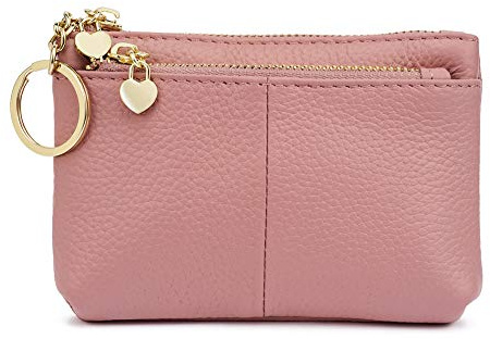 Damen Echt Leder Schlüsselmäppchen Münztüte Kreditkartenetui Geldbörse (Rosa)