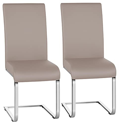 Yaheetech Esszimmerstühle 2er Set Schwingstuhl hohe Rückenlehne, Hellbraun | Moderner Küchenstuhl, Ergonomischer Freischwinger mit Metallgestell, Kunstleder, für Küche, Esstisch, 135 kg belastbar