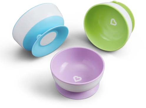 Munchkin Stay Put Saug-Schüssel-Set | Baby-Schüsseln für die Beikostzeit | Saugfeste Schüsseln für Babys | Für Babys & Kleinkinder ab 6 Monaten | BPA-freies Set | 3er-Pack