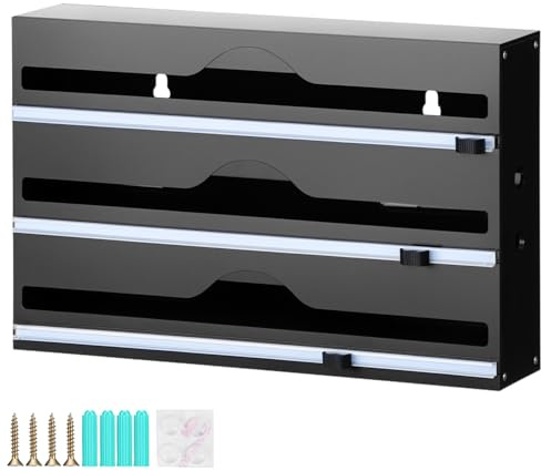 QWORK® 3 in 1 Küche Folienspender Folienschneider für Frischhaltefolie Folien Backpapier, Kompatibel mit 31 cm Rollen, Wandmontage oder Stand auf der Arbeitsplatte