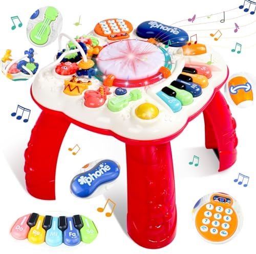 Spielzeug ab 1 Jahr - Kinderspielzeug Spieltisch ab 1 Jahr 6 in 1 Spieltisch Baby Spielzeug mit Musik Licht Musikspielzeug Activity Tisch Spiel Baby Lernspielzeug Geschenk ab 1 2 Jahre Junge Mädchen