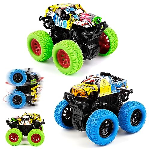 Monstertruck Auto Spielzeug, Monster Truck Kinder Spielzeug Aufziehauto | 360 Grad Rotierende Trägheit Fahrzeug Spielzeug Autos, Geschenke für Kinder Junge ab 2 3 4 5 6 Jahren, Monster-Truck 2 Stück