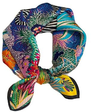 Aufeel Damen-Halstuch aus 100% reiner Maulbeerseide, klein, quadratisch, Seide, Kopftuch, ca. 53 x 53 cm, Zebra, Small