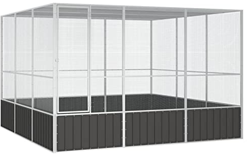 ZEYUAN Vogelkäfig, Voliere, Wellensittich Käfig, Papageienkäfig, Vogelvoliere, Vogel Käfig, Birdcage, Papagei Käfig, Anthrazit 302,5x324,5x211,5 cm Verzinkter Stahl
