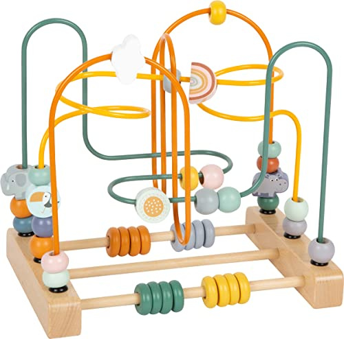 small foot Motorikschleife Safari aus Holz, Motorikspielzeug für Kinder, mit 3 Metallschleifen, ab 12 Monaten, 11956