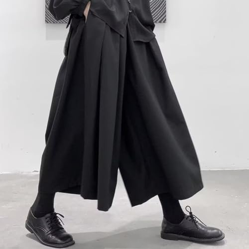 Hakama Samurai-Hose für Herren, lockerer Schnitt, Gothic, dunkler Stil, weites Bein, Schwarz (XL Schwarz)