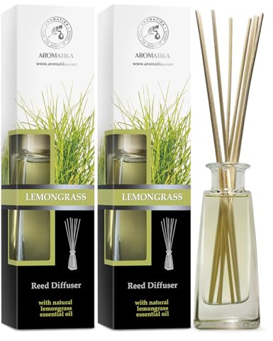 Raumduft Diffuser Zitronengras 2x100 ml - Duftdiffusor - Raumbeduftung | Duftdiffuser mit Natürliches ätherisches Zitronengrasöl, Lufterfrischer, frisches Aroma, Raumduft, mit Stäbchen