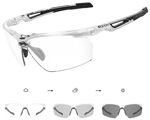 SCVCN Photochromatische Selbsttönend Fahrradbrille Herren Damen Sportsonnenbrille Klar Radsport Radfahren MTB Radbrille Laufen Volleyball Tennis Autofahren Angeln Softball Bergsteigen Golf Wandern S86