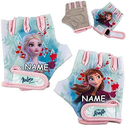 alles-meine.de GmbH Fahrradhandschuhe - die Eiskönigin - Frozen - inkl. Name - abgepolstert & Anti rutsch - 3 bis 8 Jahre - universal auch für Roller und Dreirad Laufrad Puky Bob..