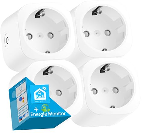 Echos Smart WiFi Steckdose 4-teilig - App-gesteuert mit Energiemonitor, Sprachsteuerung mit Google Home und Alexa, Smart Home