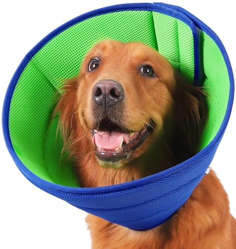 Halskrause Hund Weich, Hundekragen Leckschutz, Atmungsaktive Halskrausen für Hunde, Einstellbarer Schutzkragen Leckschutz Hund, Leicht Halskragen Hunde(Size 6, Blau)