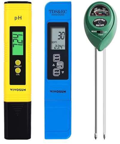 VIVOSUN Digitale pH-meter, 3-in-1 TDS EC- en temperatuurmeter | Combinatietester voor bodemvochtigheid van planten voor thuis, tuin en hydroponie