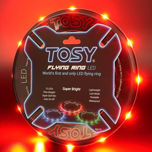 TOSY Flying Ring – 12 einfarbige LEDs, superhell, Lost-Mode, Auto-Aufleuchten, sicher & weich, wasserdicht, leichtes Spielzeug für Pool, Strand & Camping