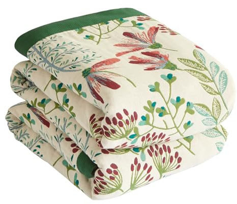 Bailix Premium Boho Tagesdecke 100% Baumwolle Kuscheldecke Doppelseitige Musselin Boho Decke 150x200cm, Kuschelige Sofadecke & Bettüberwurf, Patchworkdecke, Sommedecke für Wohnzimmer Grün/Beige