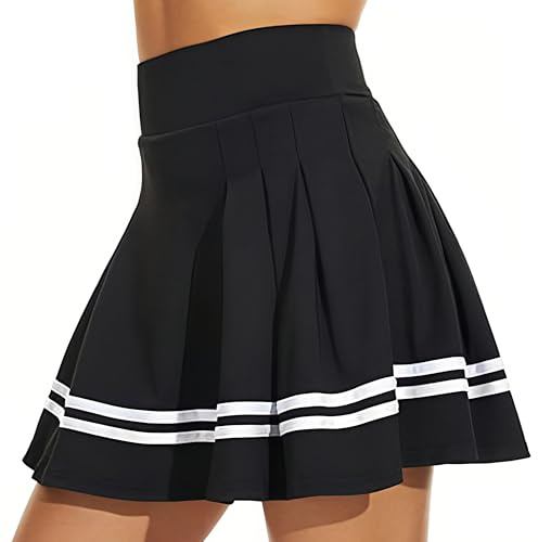 ThreeH Frauen hohe Taille plissiert Tennisrock Built-in Futter Shorts Mädchen Schule Uniformen Skates Röcke mit 2 Taschen