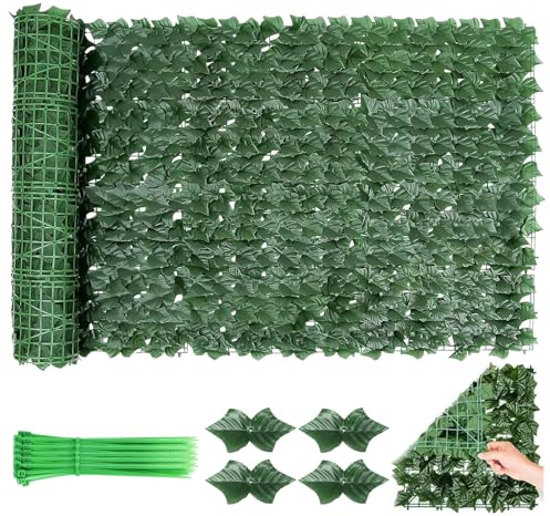 Balkon Sichtschutz 300x100cm Sichtschutzzaun, Efeu Sichtschutz Outdoor, Uv-Beständig Balkonsichtschutz Garten, Künstlicher Heckenzaun Künstliche Efeu Blatt Dekoration Mit Kabelbindern