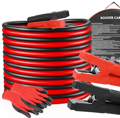 MAMIZO 6m 50mm² 3000A Überbrückungskabel, Startkabel Set Starthilfekabel, 12V/24V, den Schnellstart, mit Schutzhandschuhen, für PKW LKW kupferbeschichteten Aluminiumkabeln Starthilfekabel
