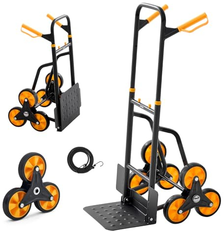 VEVOR Treppensackkarre klappbar, Sackkarre 200 kg Tragkraft, Treppensteiger mit 6 Rädern & 2 Spanngurten, Transportkarre, Treppenkarre, Stapelkarre, ideal für Haushalt, Einkauf & Lager