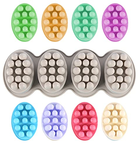 Silikon Seifenform, 4 Kavität Oval Massage Seifenform Keks Schokoladenkuchenform Tablett für DIY hausgemachte Handwerk (Grau)