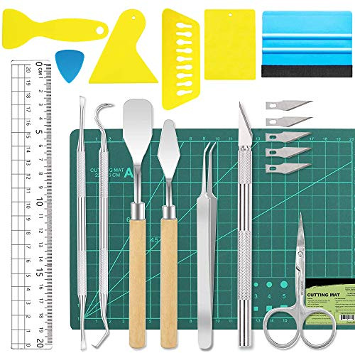 ImnBest 19-teiliges Unkrautjätwerkzeug aus Vinyl, Plotterzubehör aus Edelstahl, HTV, 1 Stück A5-Schneidematte, DIY-Bastelwerkzeug-Set, Kameen, Beschriftung, inklusive Unkrautjäthaken, Pinzette