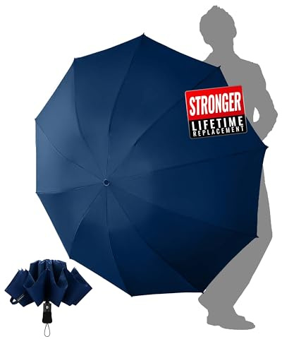 Chakipee Regenschirm Groß Sturmfest für Regen Kompakter Reise Blau - Automatik Auf und Zu für Herren und Damen Winddichter - mit 10 Rippen Regenschirm xxl 210T-Stoff Robuster und Hochwertiger