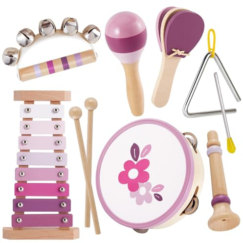 BUYGER Musikinstrumente für Kinder aus Holz ab 1 Jahre, mit Xylophon Schlagzeug, Baby Percussion Instrumente, Montessori Spielzeug Holzspielzeug, Geschenk für Kinder Mädchen 1-3 Jahre